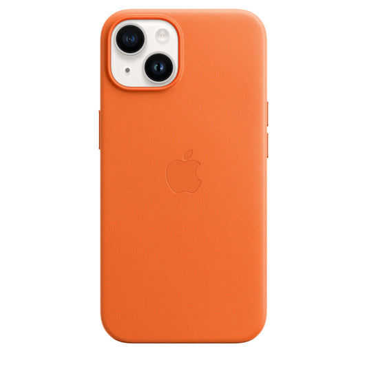 Husa de protectie Apple cu MagSafe pentru iPhone 14, Piele - Culoare Orange - mag-genius-accesorii