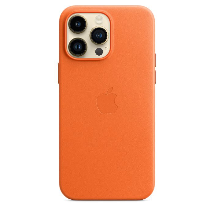Husa de protectie Apple cu MagSafe pentru iPhone 14 Pro Max, Piele - Culoare Orange - mag-genius-accesorii