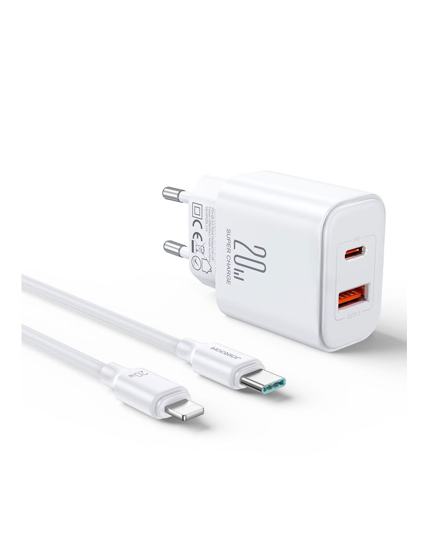 Incarcator Dual USB-A + USB-C, 20W + Cablu Lightning, 1m | WHITE - mag-genius-accesorii