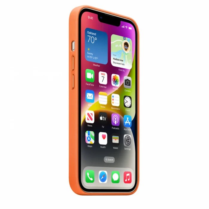 Husa de protectie Apple cu MagSafe pentru iPhone 14, Piele - Culoare Orange - mag-genius-accesorii