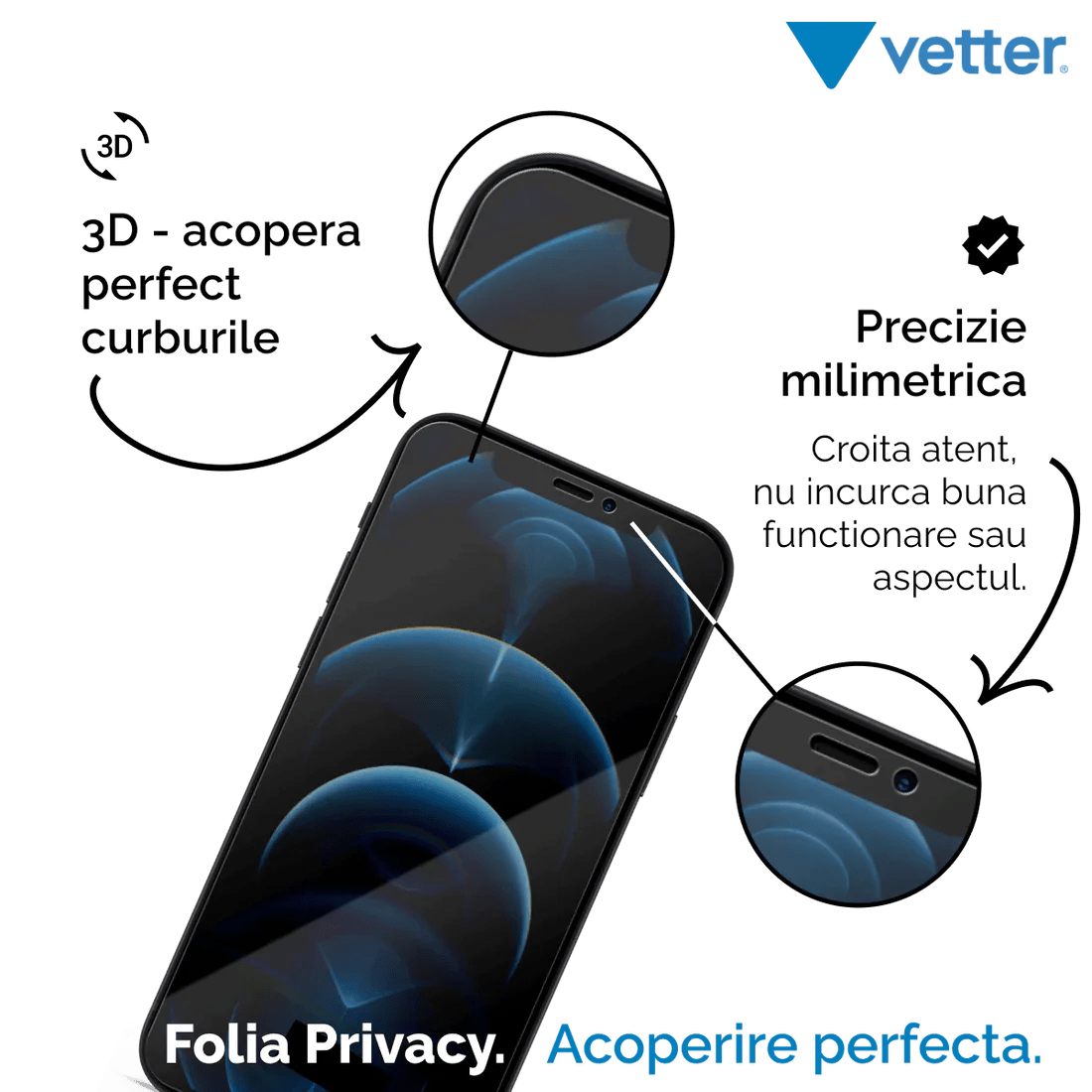 Folie iPhone 12 Pro Max 3D PRIVACY SERIES - mag-genius-accesorii