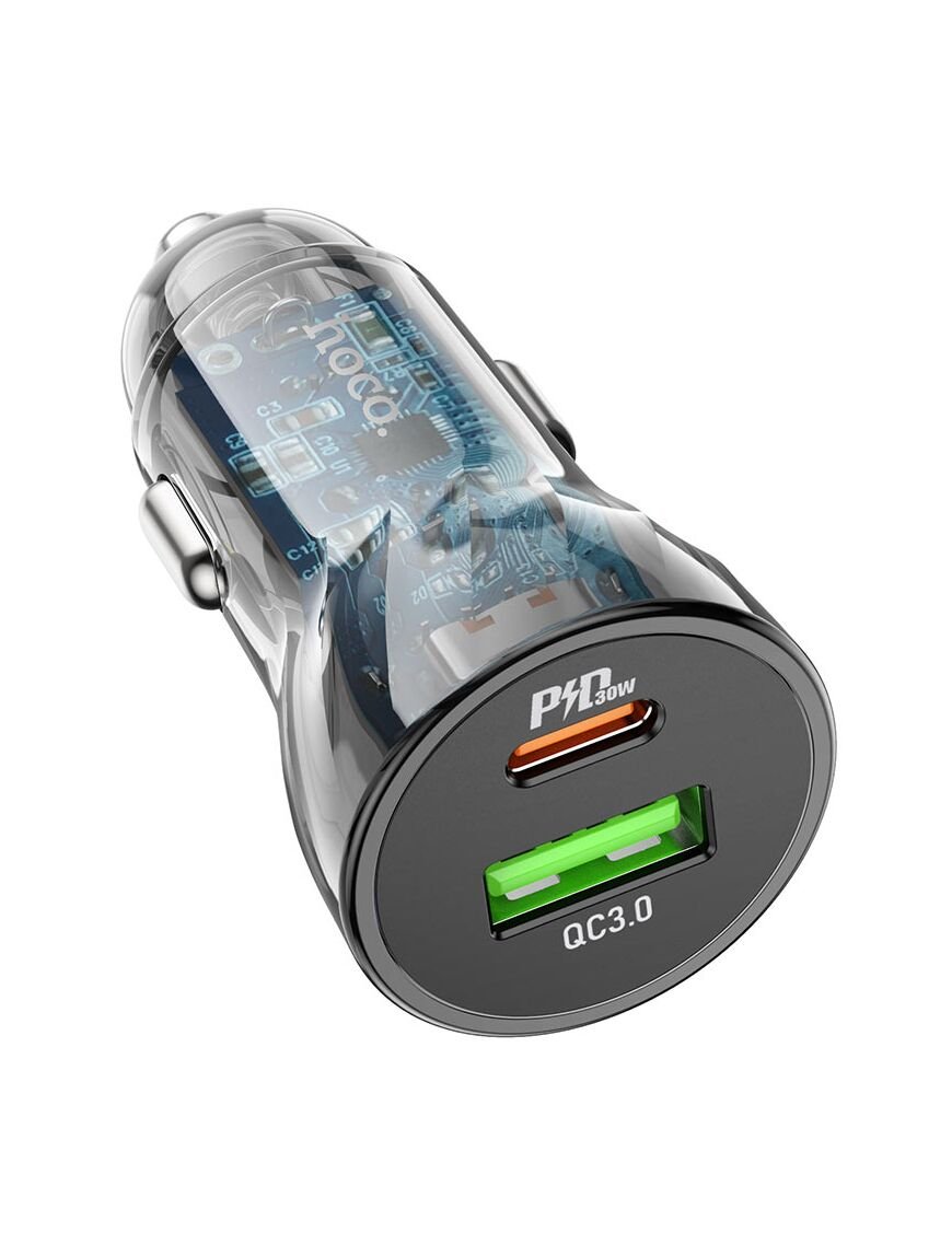 Incarcator auto, USB-C PD 30W, USB-A 18W | BLACK Transparent - mag-genius-accesorii