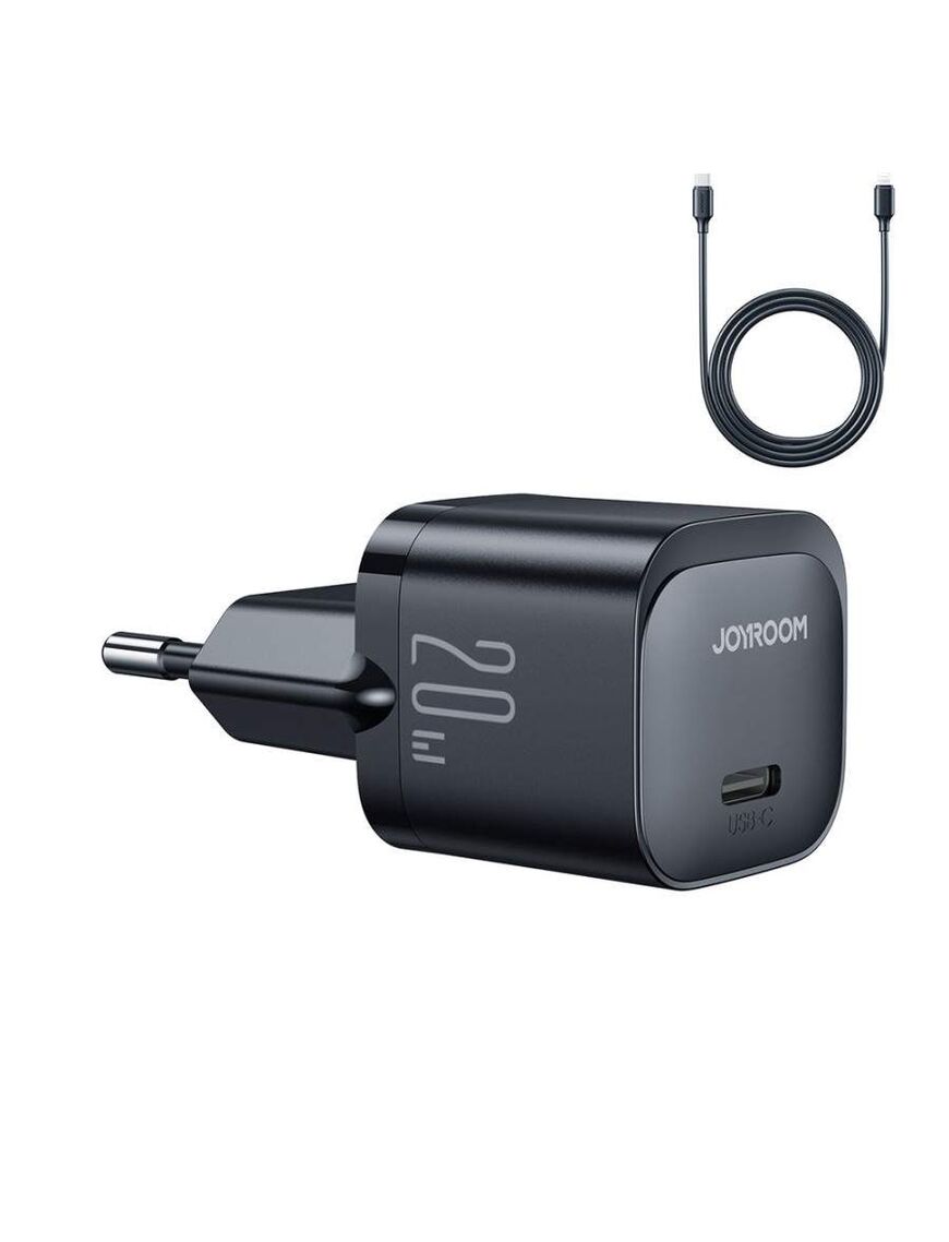 Incarcator rapid priza Joyroom USB Type-C 20W cu cablu Type-C to Lightning inclus negru (JR-TCF06) - mag-genius-accesorii